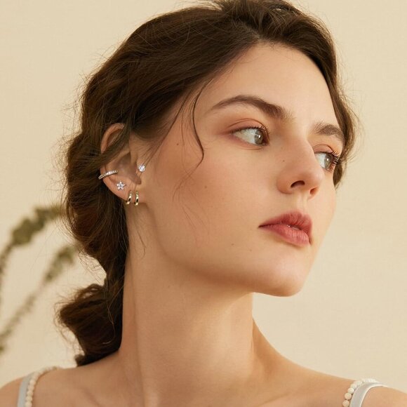 Small Gold Study Earrings Set for Women - 14K Gold Plated CZ Huggie Hoops Hypoal - Picture 2 of 6